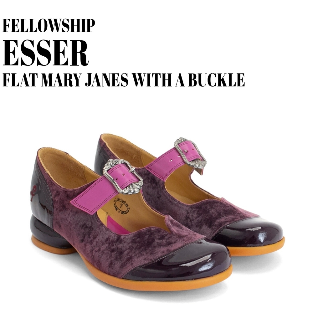 John Fluevog Esser Velvet and Patent Mary Janes Flat Size 12